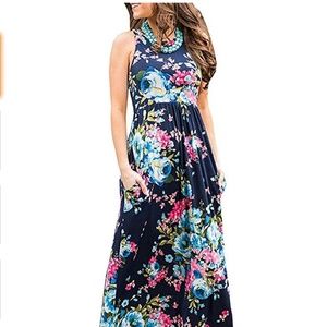 💜 NWOT Pockets! Sleevless Floral Print Maxi Dress